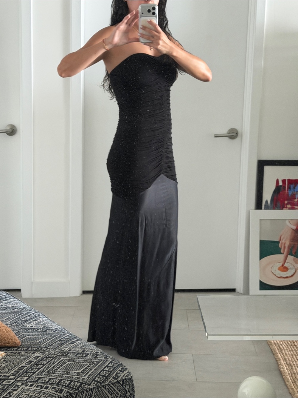 Reiss Black Strapless Ruched Evening Gown